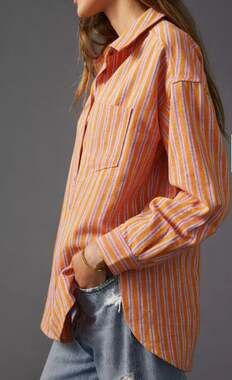 Anthropologie Pilcro Oxford Tunic Top Sz SMALL Button Down Stripe Oversized
